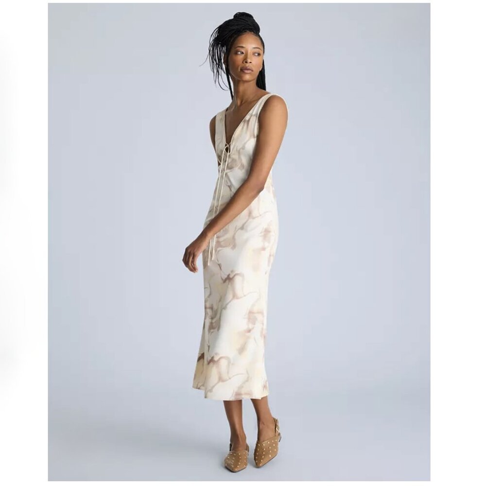 Kenneth Cole Printed Tie-Detail Midi Dress XL NWT - Picture 3 of 11